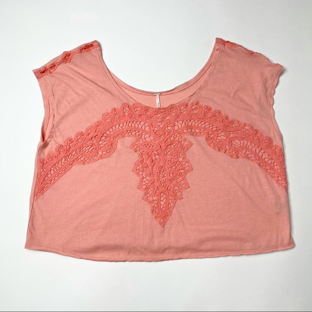 Free People Pink Lace Short Sleeve Top SP. O